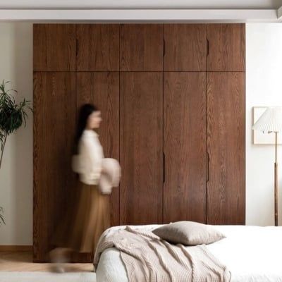 Wardrobe Bedroom With Freestanding Wardrobe, Wood Finish Wardrobe, Wardrobe Inspiration Closets, Large Armoire Bedroom, Hall Wardrobe Ideas, Walnut Wardrobe Bedroom, Wood Closet Ideas, Simple Closet Designs, Hidden Safe In Closet