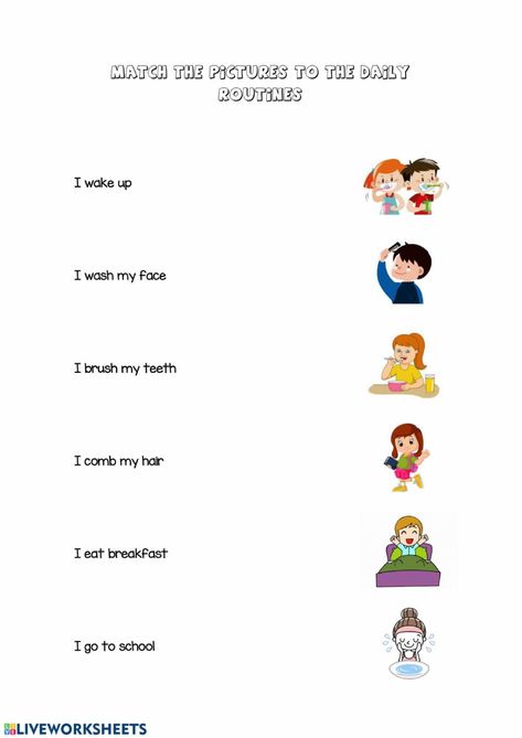 Daily Routine Worksheet For Kindergarten, Daily Routine Activities Worksheets, Daily Routine Worksheet For Kids, Daily Activities Worksheet, Daily Activities For Kids, English Liveworksheet, Daily Routine Worksheet, Kids Exercise Activities, Activity Kindergarten