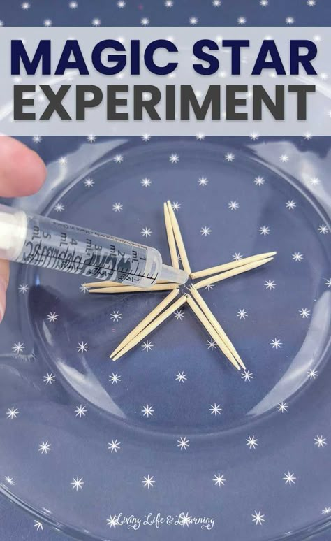 Star Experiment, Toothpick Star, Science Experiments Kids Preschool, Fun Experiments For Kids, Craft Ideas For Beginners, Kitchen Science Experiments, Experiments For Preschoolers, Space Activities For Kids, Crafts For Beginners