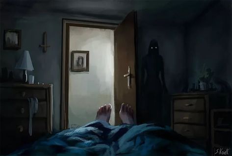 My sleep paralysis experience. Images Terrifiantes, Nightmares Art, Creepy Images, Vintage Halloween Costume, Concept Art World, Creepy Pictures, Scary Art, Artwork Display, Creepy Art