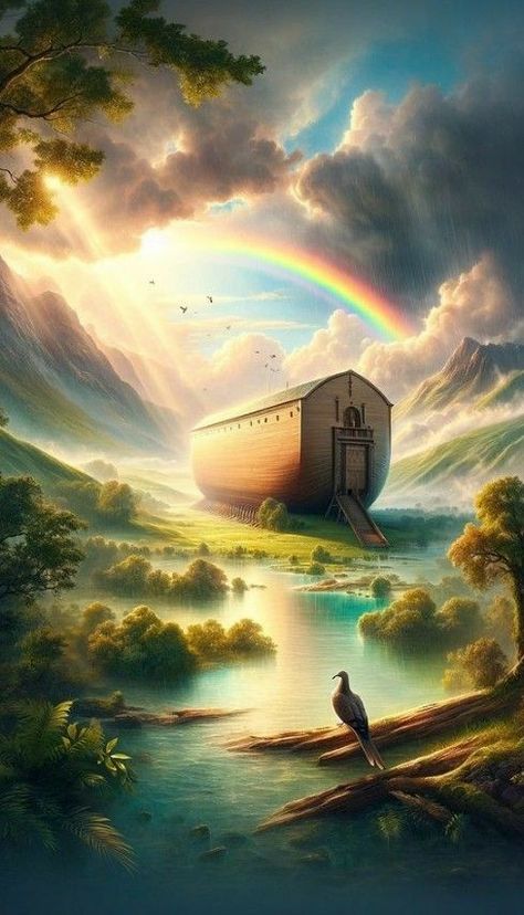 Noahs Ark Art, Noah's Ark Rainbow, Noah Bible, Noah's Ark Art, Genesis Art, Rainbow God, Genesis 9 13, Noah And The Ark, Promise Of God