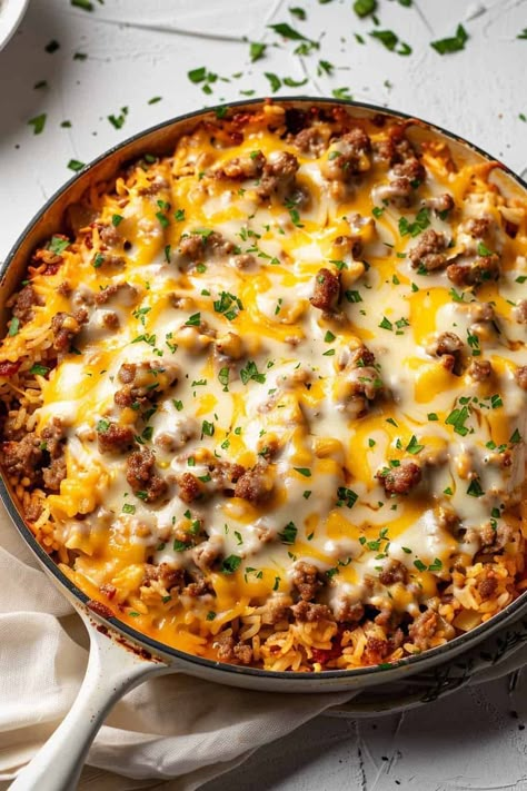 Ground Sausage and Rice Skillet - BeCentsational Ground Sausage And Rice, Ground Pork Sausage Recipes, Sausage And Rice Skillet, Ground Sausage Recipes, Sausage And Rice, Pork Sausage Recipes, Sausage Recipes For Dinner, Cleaning Eating, Ground Pork Recipes