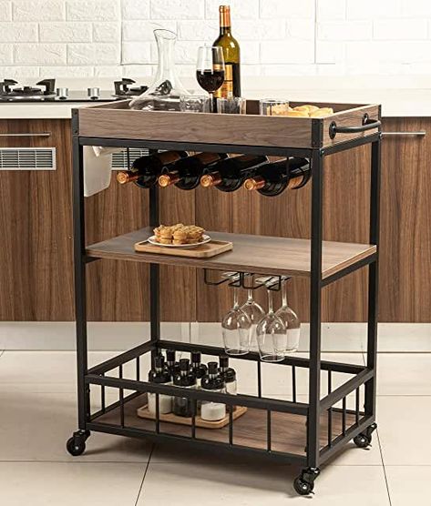 Bar Serving Cart, Wood Bar Cart, Mobile Kitchen, Food Cart Design, Serving Trolley, Portable Kitchen, Serving Cart, Metal Furniture Design, Food Tray