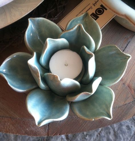 COLOR's Blue Lotus Tea Light $14 Pottery Lotus Flower, Lotus Flower Ceramic, Blue Lotus Tea, Lotus Ceramic, Lotus Tea, Beginner Pottery, Sculpture Art Clay, Air Dry Clay Projects, Tanah Liat