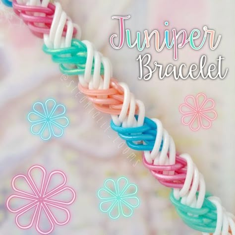 Juniper bracelet by @loommint. Image by @stearialit_looms. Tutorial by TutorialsByKn onYouTube. Loom Bands Designs, Rubberband Bracelets, Loom Bracelets Easy, Loom Bands Tutorial, Rubber Band Loom, Loom Band Patterns, Rainbow Loom Bracelets Easy, Fun Loom, Loom Love