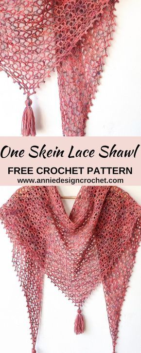 Triangle En Crochet, Lace Shawl Pattern, Crochet Lace Scarf, Crochet Shawl Patterns, One Skein Crochet, Crochet Shawl Free, Crochet Wraps, Crocheted Shawl, Crochet Wrap Pattern