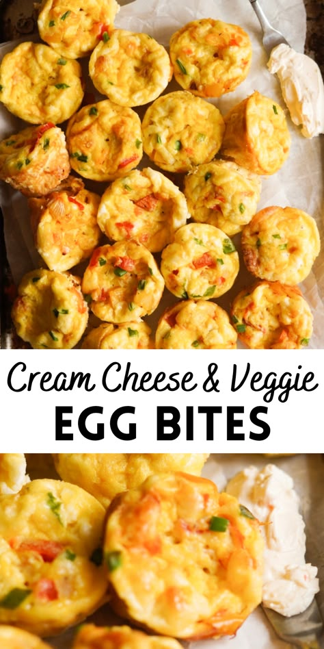 Cream Cheese Egg Bites, Veggie Egg Bites Muffin Tins, Egg Bites Muffin Tins, Best Make Ahead Breakfast, Veggie Egg Bites, Easy Savory Breakfast, Cream Cheese Breakfast, Egg Bites Recipe, Cream Cheese Muffins