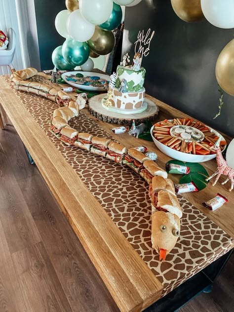 Safari Snake Sandwich, 1st Birthday Party Ideas Safari, Snake Sandwich Birthday Parties, Zoo Bday Party Ideas, Jungle 3rd Birthday Party, Zoo Themed First Birthday Party, First Birthday Boy Jungle Theme, Safari Birthday Party One Year, Jungle Themed 1st Birthday