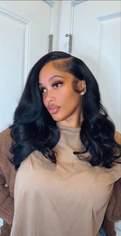 Side Part 16 Inch Wig, Black Women Hairstyles Sew In, Side Part Shoulder Length Hair Black Women, 2025 Hairstyles For Black Women, Side Parting Weave, Side Part Sew In With Leave Out Short, Side Part Short Quick Weave, Side Part 16 Inch Sew In Weave, Layers With A Side Part