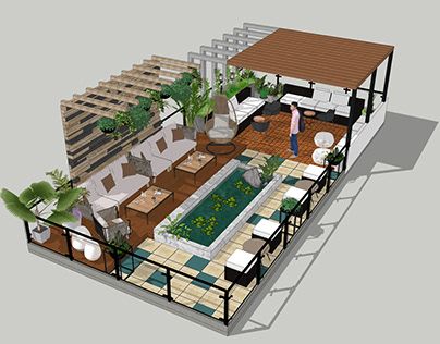 Roof Garden Plan Design, Landscape Balcony Design, Terrace Design Plan, House With Rooftop Garden, Terrace Landscape Design Plan, Rooftop Plan, Rooftop Garden Plan, Roof Garden Plan, Restaurant Design Plan