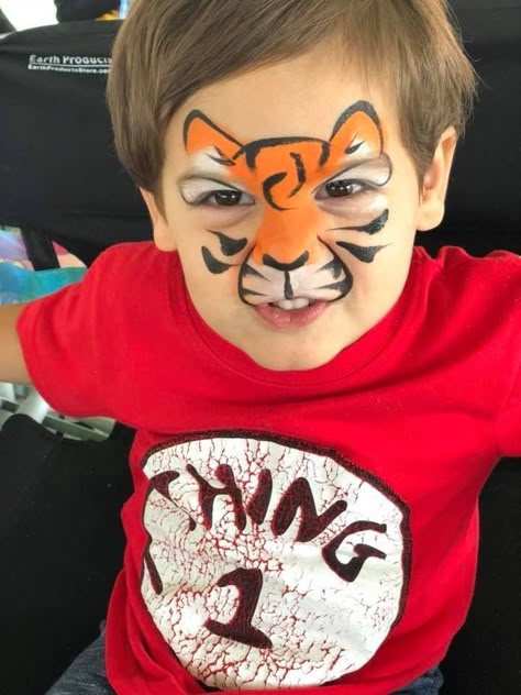 Face Painting Tiger Easy, Cougar Face Paint, Most Popular Face Paint Designs, Easy Beginner Face Painting, Zoo Face Paint, Easy Facepainting Kids, Animal Face Paint Ideas For Kids, Easy Tiger Face Paint, Face Painting Tutorials Step By Step