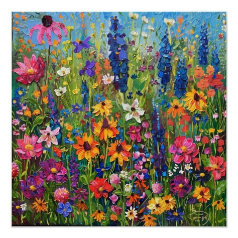 Wildflower field Acrylic painting Wild Flowers Painting Acrylic, Wildflower Acrylic Painting, Acrylic Wildflowers, Watercolor Field Of Flowers, Flowers Field Painting, Painting Field Of Flowers, Flower Meadow Painting, Field Of Flowers Painting, Painting Flower Field