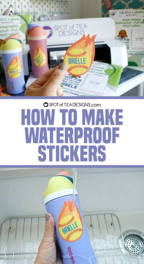 How to Make Waterproof Stickers - Spot of Tea Designs How To Make Stickers With Cricut, Print Then Cut Stickers, Custom Hard Hats, Cricut Heat Transfer Vinyl, Picture Stickers, Graduation Memories, Custom Wall Stickers, Stickers Cricut, Printable Sticker Paper