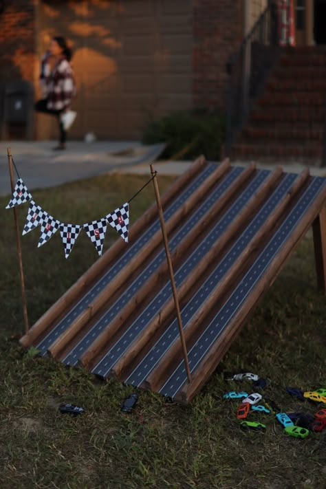 Home Depot bought wood and tape from Amazon! Super quick and easy race, car ramp for any child birthday. Was used for a “fast one” birthday party. Cars Themed Birthday Party Activities, Cars Birthday Party Games Activities, 2 Fast Birthday Activities, Racecar Birthday Games, Two Fast Birthday Party Boy Activities, Hot Wheels First Birthday Party Ideas, Cars Birthday Activities, Hot Wheels Birthday Party Activities, Fast And Three Birthday