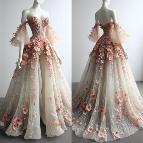 Whimsical Prom Dress Fairytale, Garden Theme Dress, Big Prom Dress, Regal Gowns, Victorian Prom Dress, Big Prom Dresses, Enchanted Garden Theme, Dnd Outfits, Choose Wedding Dress