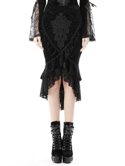 Black Elegant Gothic Vintage Velvet Jacquard Fishtail Lace Skirt#gothicskirt #gothiclongskirts #lacegothicskirt #fishtailgothicskirt #blackgothicskirt #gothicskirtforwomen Vintage Opulence, Goth Skirt, Gothic Skirt, Trumpet Silhouette, Dark In Love, Gothic Skirts, Elegant Gothic, Fishtail Skirt, Trumpet Skirt