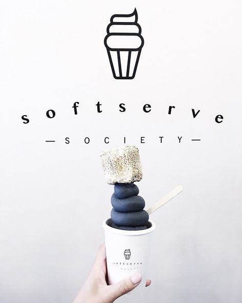 Charcoal Ice Cream, Ice Cream Soft Serve, Cafe Ice Cream, Unique Ice Cream, Ice Cream Logo, Ice Shop, Ice Cream Business, Ice Cream Packaging, Ice Cream Brands