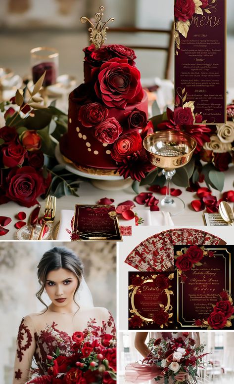 Crimson Red Wedding, Red Rose Aesthetic, Flamenco Wedding, Destination Invitations, Goth Formal, Crimson Wedding, Wedding Rsvps, Burgundy Weddings, Prom Planning