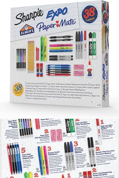 School Supplies Kit, Highlighters, Mechanical Pencils, Glue Sticks, Erasers, Permanent Markers, Gel Pens, Pencils, School Glue And More From Sharpie, Elmer’s, Paper Mate, & Expo, 38 Pieces School Kit, School Glue, Paper Mate, Pencil And Paper, Glue Sticks, Permanent Marker, Pens Pencils, Erasers, Mechanical Pencils