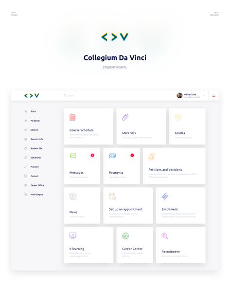 CDV - University Student Portal on Behance College Information, College Apps, Student Dashboard, Portal Website, Ui Design Dashboard, Card Ui, Course Schedule, Android Design, Student Portal