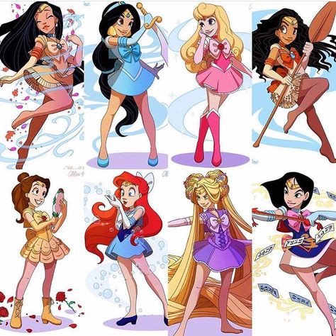 Disney Princess Sailor Moon, Disney Princess Anime, Disney Character Drawings, Princess Fan Art, Disney Character Art, Disney Princess Outfits, Sailor Princess, Disney Princess Artwork, Disney Princesses And Princes