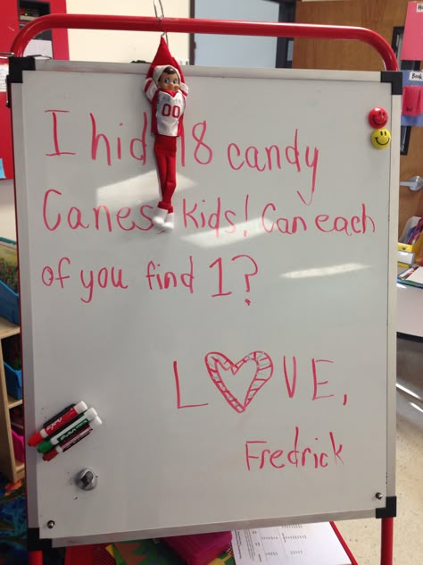 Elf on the shelf in the classroom Elf Arrival In Classroom, Elf On A Shelf Arrival Letter, Elf On The Shelf Bulletin Board Ideas, Elf Ideas For Classroom, Elf On The Shelf Ideas Classroom, Funny Elfs, Grinch Classroom, Preschool Elves, Elf Classroom