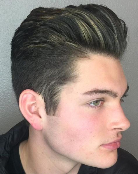 19 Best Mens Hair Color & Highlights Ideas For Unique Hairstyle | Hairdo Hairstyle Boys Hair Highlights, Men Hair Color Highlights, Blonde Highlights On Black Hair, Black Hair With Blonde Highlights, Highlights On Black Hair, Male Hairstyles, Black Hair Boy, Highlights Ideas, Dark Blonde Hair Color