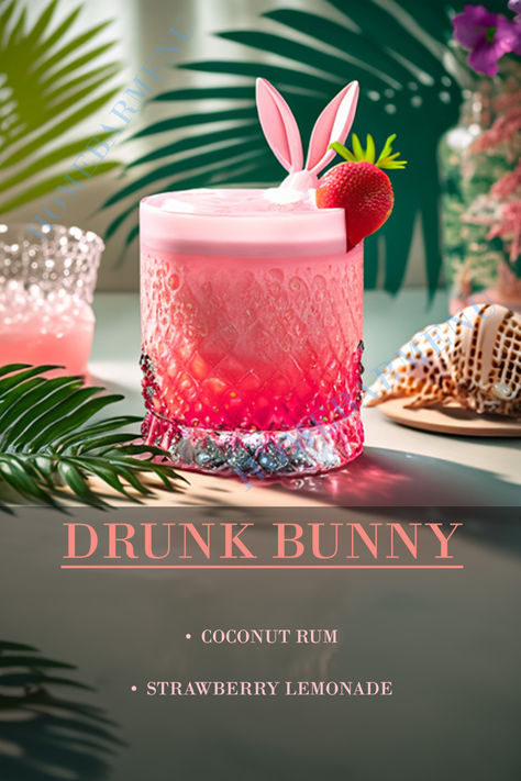 Alcohol Food Recipes Dinner, Drunk Bunny Cocktail, Pretty Mixed Drinks, Strong Cocktails That Taste Good, Unique Mixed Drinks, Strong Cocktail Recipes, Yummy Drinks Alcohol, Cocktail Presentation Ideas, Drinks Insta Story