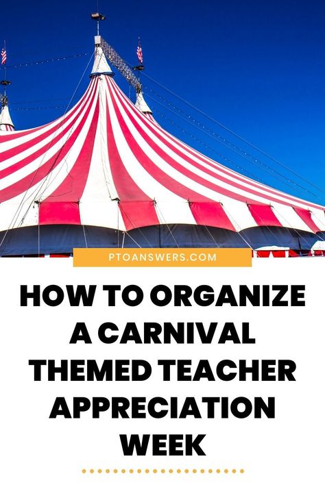 Teachers and school staff will love to be celebrated with fun carnival themed events. These ideas make the teacher appreciation week planning process so much easier and the ideas are perfect for getting the creative juices flowing for PTA and PTO appreciation chairs, room parents! Use the decorations for events and gift ideas for end of year presents for teachers and staff. Circus Teacher Appreciation Week, Family Event Ideas, Parent Involvement Ideas, Pta Volunteer, Teacher Appreciation Week Themes, Decorations For Events, Customer Service Week, Fall Festival Ideas, School Volunteer