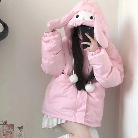 Sanrio Kawaii My Melody Kawaii Cotton-Padded Jacket Winter Cute Girls Y2K High-Quality Comfortable Bread Clothing - AliExpress Kawaii My Melody, Pink Puffer Jacket, Kawaii Outfit, Kawaii Clothes, Kawaii Fashion, My Melody, Puffer Jacket, Winter Coat, Down Jacket