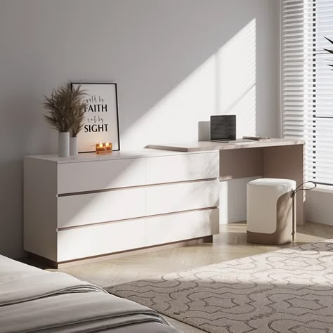 Dresser And Desk | Wayfair Expandable Desk, Multifunctional Desk, Calm Atmosphere, Desk Brown, Bedroom Colour, Dresser Desk, Clean Bedroom, Double Dresser, Modern Home Office