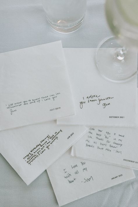 Personalized cocktail napkins with love notes on them Wedding Planning Packages, Napkin Wedding, Personalized Cocktail Napkins, Wedding Cocktail Napkins, Wedding Notes, New England Wedding, Cocktail Napkin, Pinch Me, Personalized Napkins