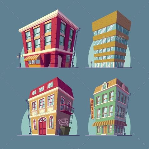 Cute Building Illustration, Cartoon Buildings City, Stylized Building, Architecture Cartoon, Apartments Architecture, Construction Illustration, Building Cartoon, Building Png, Office Illustration