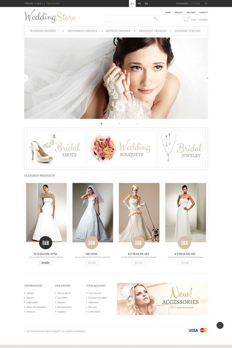 16+ Beautiful Wedding Dress, Services & Bridal Ecommerce Store PrestaShop Themes - Pretty Bride Wedding Dress Website Design, Bridal Website Design, Bridal Website, Wedding Dress Websites, Wedding Web, Online Store Design, Blog Website Design, Dress Websites, Banner Web