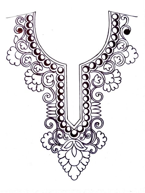 Neckline Designs Drawing, Fabric Painting Designs For Kurtis Neck, Neck Designs For Kurtis Embroidery, Kurti Drawing, Drawing For Embroidery, Draw Neck, Neck Embroidery Designs For Kurtis, Hand Embroidery Designs For Beginners, Embroidery Designs Drawing