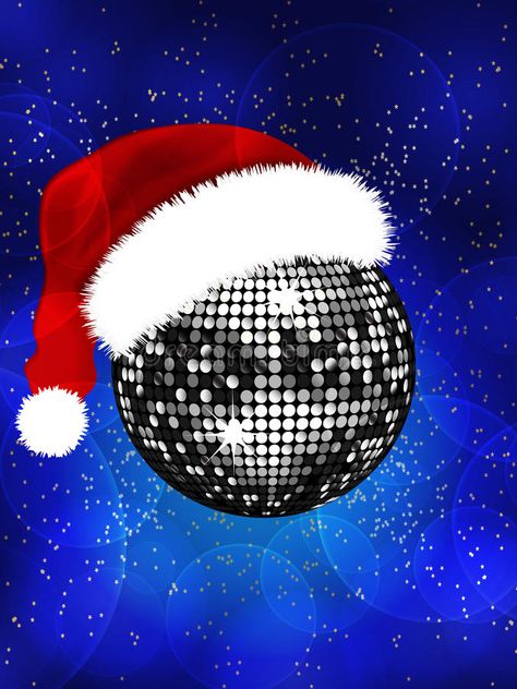 Christmas disco ball with Santa hat stock illustration Disco Santa, Christmas Disco Ball, Disco Poster, Christmas Disco, Disco Christmas, Silver Disco Ball, Stars Illustration, Christmas Clipart, Ball Ornaments