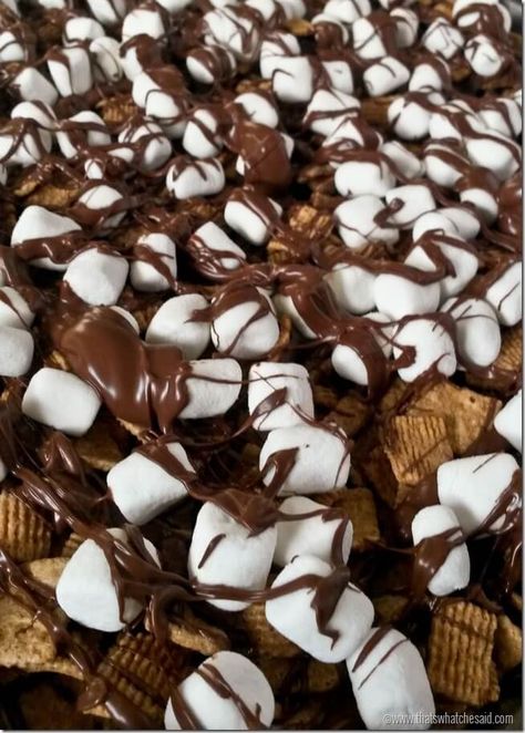 SMore Snack Mix 8 Smores Snacks, Dinner Party Essentials, Snack Mix Recipe, Smore Recipes, Snack Mix Recipes, Party Essentials, Chex Mix, S'mores, Party Recipes