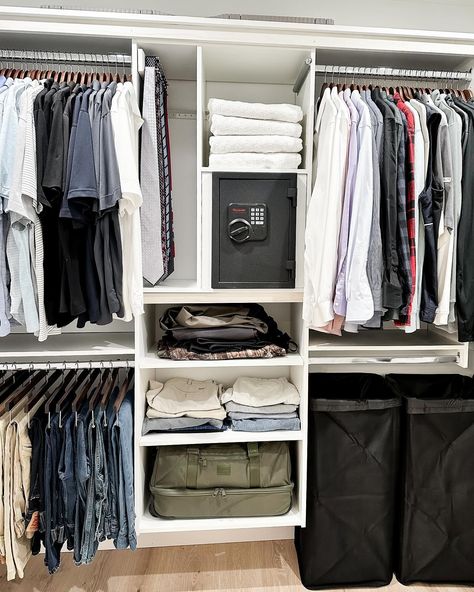 Designing and organizing closets is one of my favorite aspects of interior design. For a budget friendly solution, I use the closet evolution components from @HomeDepot and accessories from @Amazon! Follow my shop @evaliadesign on the @shop.LTK app to shop this post and get my exclusive app-only content! #liketkit #LTKhome #LTKstyletip #LTKmens @shop.ltk https://liketk.it/4pUNV His Primary Closet Design | DIY | Wooden Hangers | Belt Rack | Tie Rack | Watch Winder | Hampers | Men’s Cologne... Mens Clothes Organization, Guys Closet Organization, Closet Organization Men, Adult Closet Organization Ideas, Male Closet Ideas, Closet Organization Ideas Men, Mens Closet Organization Ideas, Men’s Closet Ideas, Men Closet Organization