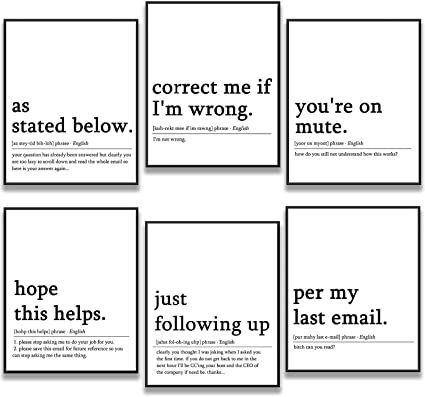 6 PCS Funny Office Decor for Women Men Home Office Wall Decor Accessories - 8 x 10 inches Funny Quotes Coworker Gifts Aesthetic Room Decor - Unframed Office Phrases, Office Decor Women, The Office Decor, Office Decor Workplace, Men Home Office, Office Decor For Women, Cubicle Decor Office, Gifts Aesthetic, Home Office Wall Decor