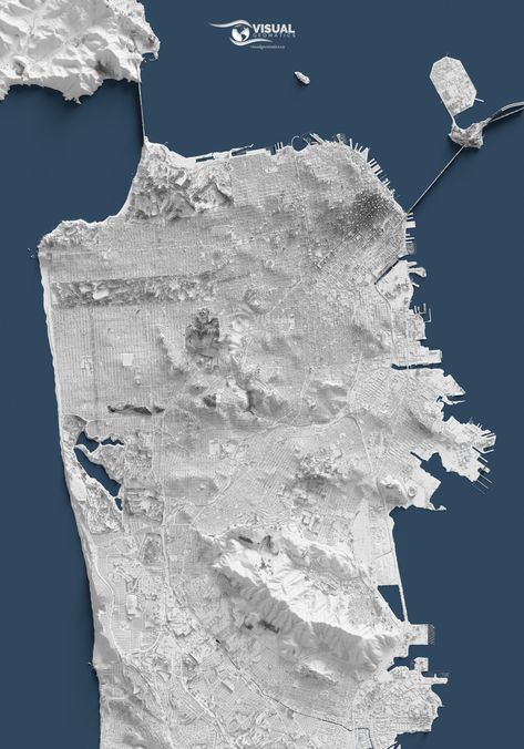 hicobeli, mapsontheweb: A detailed shaded relief map of San... Realistic Shading, Maps Aesthetic, Surface Modeling, 3d Map, Etsy Ideas, Relief Map, Fantasy Map, Wall Maps, Visual Representation