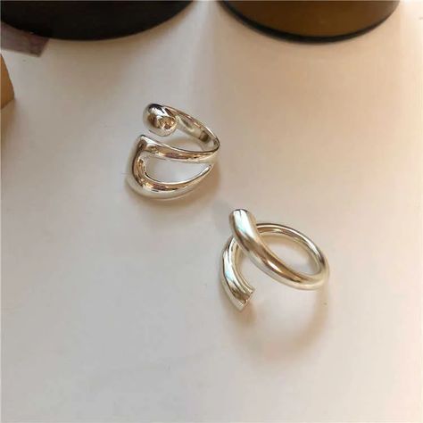 Minimalist Irregular Metal Witchy Wedding Rings With Electroplated Curve 925 Silver Geometric Design For Womens Personality From Meilong08, $12.7 | DHgate.Com Jewellery 2023, Couple Vintage, Ring Party Jewelry, Chunky Jewellery, Chunky Silver Rings, Hollow Ring, Color Rings, Open Rings, Sterling Silver Rings Set