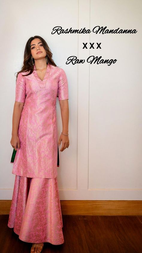 Rashmika Mandanna | Co-ord Set | Silhouette Route Stylish Kurtis Design, Trendy Outfits Indian, Long Gown Design, Anarkali Dress Pattern, Fashionable Saree Blouse Designs, Rashmika Mandanna, Simple Kurti Designs, Traditional Indian Dress, Indian Dresses Traditional