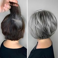 Grey Hair Transformation, Gorgeous Gray Hair, Grey Hair Inspiration, Gray Hair Growing Out, Going Grey, Gray Hair Cuts, Silver Hair Color, Transition To Gray Hair, Short Grey Hair