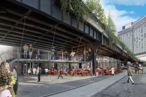 Parks and Rigatoni: Torrisi Team to Open New High Line Restaurant -- Grub Street New York - Glass box under the Highline. This is what I'm going to Buenos Ares for. Manhattan Times Square, Under Bridge, Bridge Structure, Tavern On The Green, Master Thesis, Architecture Drawing Sketchbooks, Renzo Piano, Landscape And Urbanism, New Restaurant