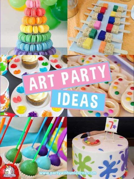 If you are planning an Art Party , check out these fun ideas. From free art party invitations to free art party favor boxes, we have everything you need to plan an amazing art birthday party. #artparty #partyideas #partythemes #artbirthdayparty Birthday Art Party Ideas, Art Themed Cake, Art Cake Birthday, 9 Year Birthday Party Theme, Art Party Food, Art Party Foods, Art Party Ideas, Girls Art Party, Selena Party