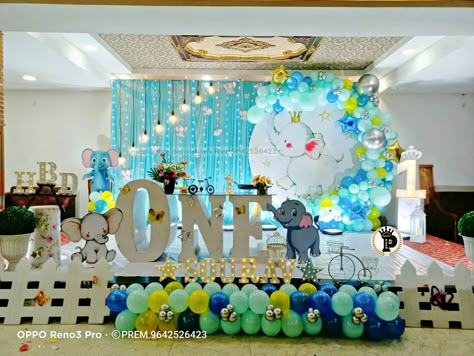 1 St Birthday Decoration Ideas Indian, Balloon Backdrop Ideas Birthday, First Bday Decoration Ideas, Baby Boy First Birthday Decoration Ideas, 1st Year Birthday Theme, First Birthday Stage Decorations, 1 Year Baby Boy Birthday Decoration, Birthday Stage Decoration Ideas, First Birthday Boy Decorations Ideas