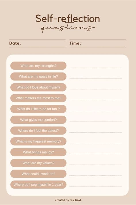An aesthetically pleasing template to use for your self reflection moments. Make sure to share with your friends 😀 #template #selfreflection #selfreflectiontemplate #digitaldownload #freebie #freetemplate #freeplanner #resubold Self Reflection Template, Self Reflection Journal Template, Feelings Journal Template, Self Love Template, Selfcare Template, Self Template, 2023 Reflection, Self Reflection Worksheet, Reflection Journal Template