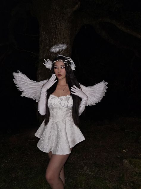 Angel costume, costume, costume inspo, halloween, angel, soirée déguisée, makeup inspo, makeup, inspiration, outfit, douying, douying makeup, Asian, asian girl, korean, chinese, aesthetic, inspo, cottage, young, summer night Y2k Angel Costume, Angle Dress Costume, Angel Theme Outfit, Angel Coustems, White Cupid Costume, Angel Custome Halloween, Angel Halloween Costumes For Women, Angle Costume Halloween, Angle Makeup Halloween