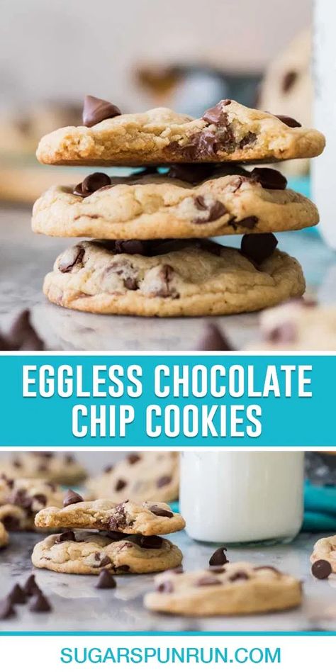 Egg Free Chocolate Chip Cookies, Egg Free Cookies Recipes, Choc Chip Cookie Recipe, Eggless Cookie Recipes, Egg Free Baking, Classic Chocolate Chip Cookies, Egg Free Cookies, Crispy Chocolate Chip Cookies, Eggless Chocolate Chip Cookies