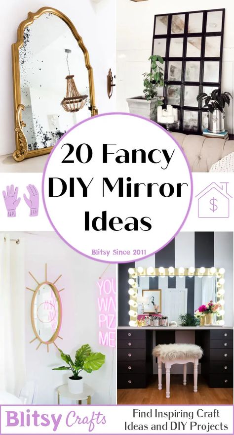 Decorated Mirrors Frame Ideas, Round Mirror Frame Ideas, Frameless Mirror Ideas, How To Decorate Mirrors Diy Ideas, Diy Round Mirror Frame Ideas, Cool Mirror Ideas, Large Mirror Diy, Decorate Mirror Frame Diy, Decorated Mirror Diy